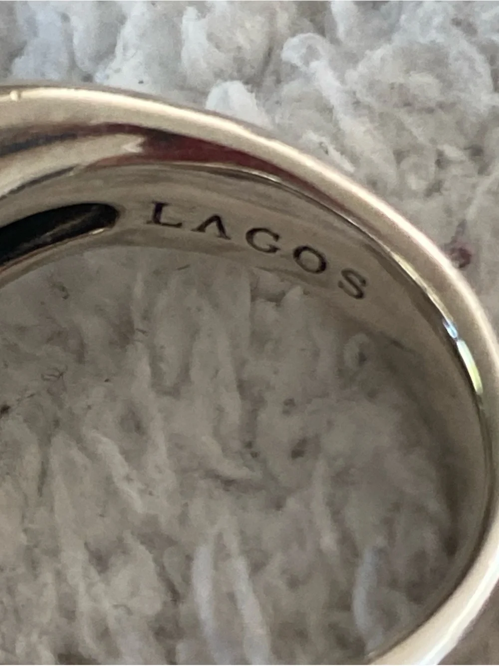 Lagos Caviar Silver, White & Black Ceramic Bead Ring Size 7